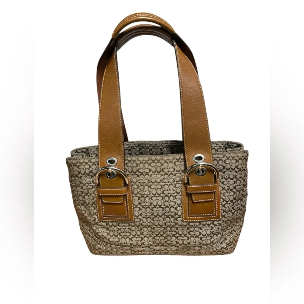 Coach soho signature brown monogram leather shoulder bag